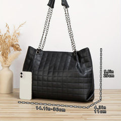 Plaid Pattern Tote Bag Quilted Shoulder Chain Bag Classic Work Bag