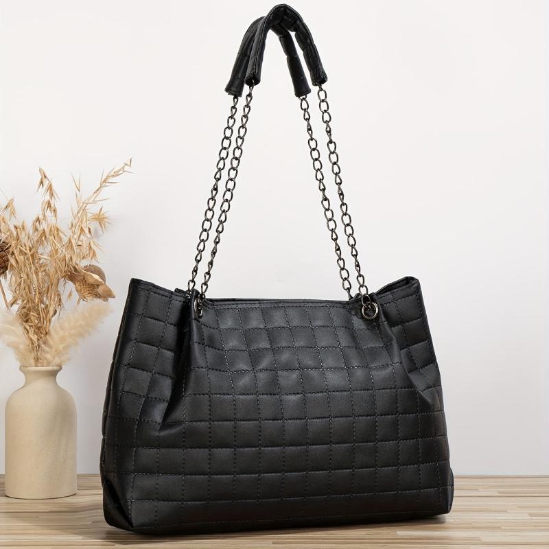 Plaid Pattern Tote Bag Quilted Shoulder Chain Bag Classic Work Bag
