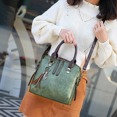 Tassel Top Handle Satchel Crossbody Bag PU Leather Tote Bag