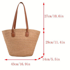 Boho Style Straw Woven Tote Bag for Women Beach Travel Shoulder Bag