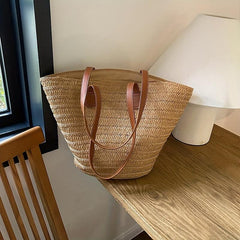 Boho Style Straw Woven Tote Bag for Women Beach Travel Shoulder Bag