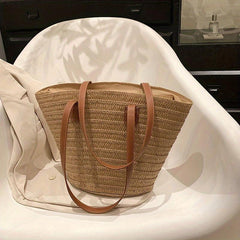 Boho Style Straw Woven Tote Bag for Women Beach Travel Shoulder Bag
