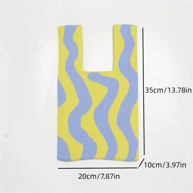 Striped Tote Bag Casual Knit Handbag Lightweight Portable Storage