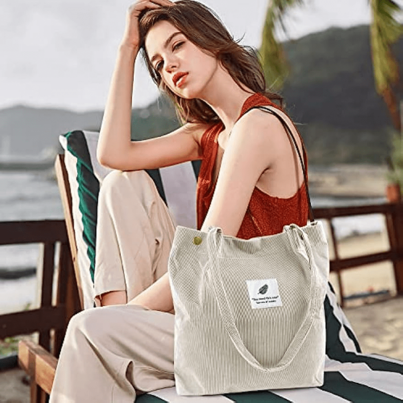 Large Capacity Corduroy Shoulder Bag Minimalist Storage Handbag