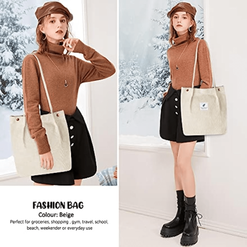 Large Capacity Corduroy Shoulder Bag Minimalist Storage Handbag