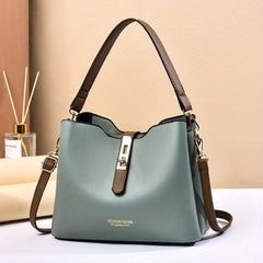 Letter Print Turm Lock Shoulder Bag PU Leather Crossbody Bag