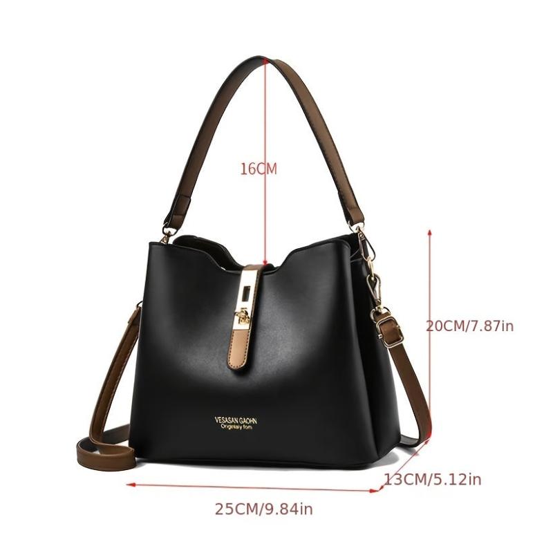 Letter Print Turm Lock Shoulder Bag PU Leather Crossbody Bag