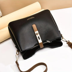 Letter Print Turm Lock Shoulder Bag PU Leather Crossbody Bag