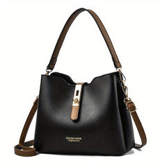 Letter Print Turm Lock Shoulder Bag PU Leather Crossbody Bag