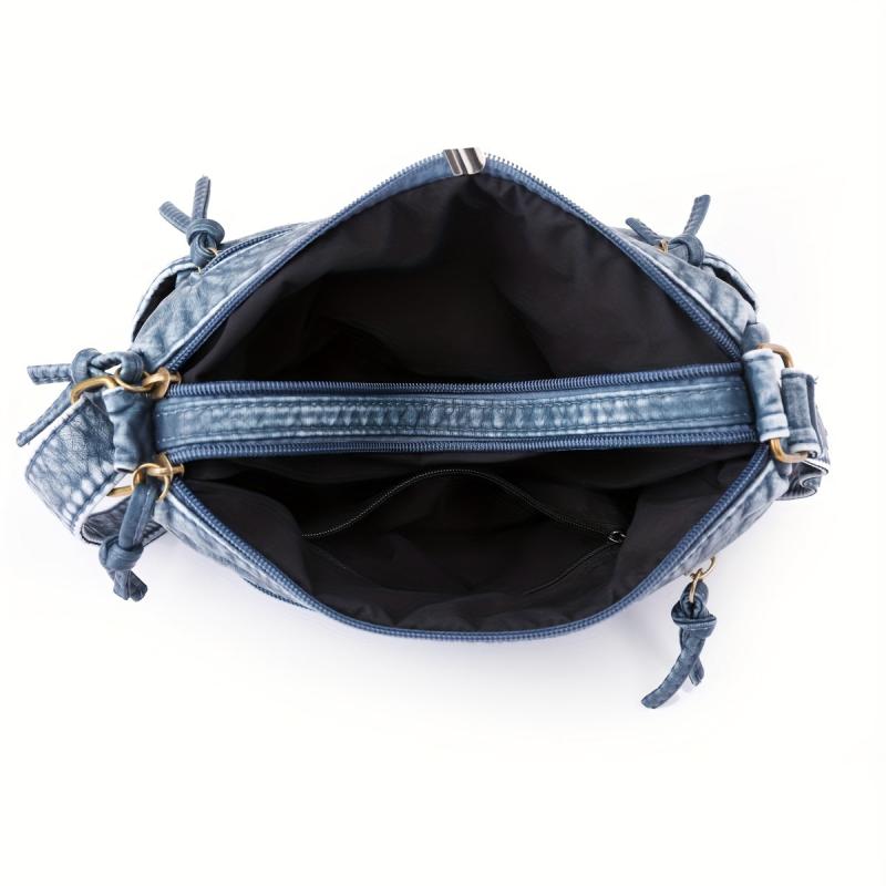 Retro Zipper Crossbody Bag Denim Lightweight Messenger Bag