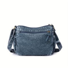 Retro Zipper Crossbody Bag Denim Lightweight Messenger Bag