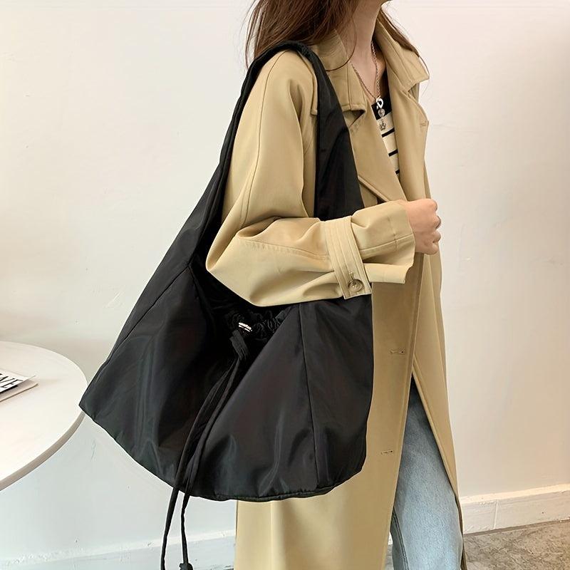 Large Capacity Drawstring Shoulder Bag Solid Crossbody Bag
