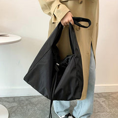 Large Capacity Drawstring Shoulder Bag Solid Crossbody Bag