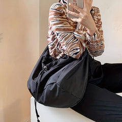 Large Capacity Drawstring Shoulder Bag Solid Crossbody Bag