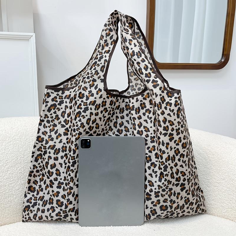 Leopard Print Folding Shopping Bag Reusable Grocery Bag Travel Tote Bag