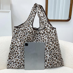 Leopard Print Folding Shopping Bag Reusable Grocery Bag Travel Tote Bag