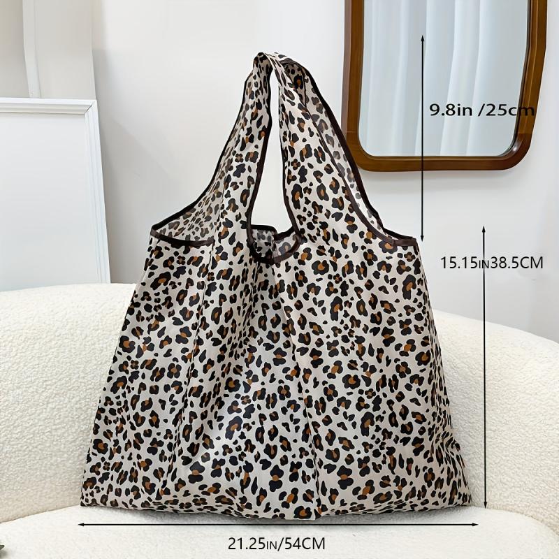Leopard Print Folding Shopping Bag Reusable Grocery Bag Travel Tote Bag