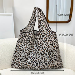 Leopard Print Folding Shopping Bag Reusable Grocery Bag Travel Tote Bag
