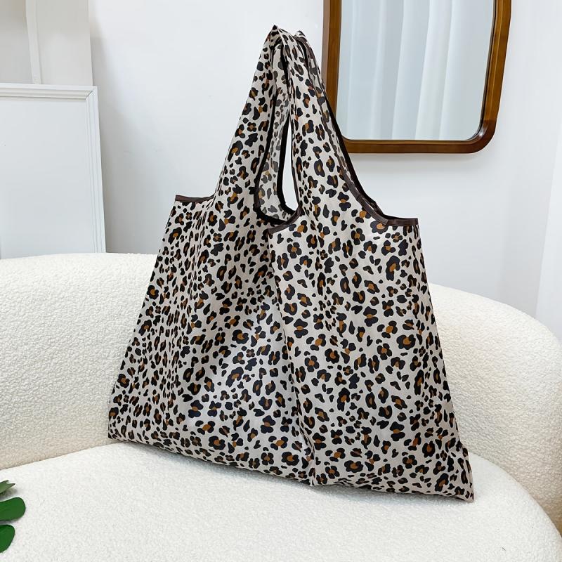 Leopard Print Folding Shopping Bag Reusable Grocery Bag Travel Tote Bag