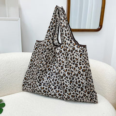 Leopard Print Folding Shopping Bag Reusable Grocery Bag Travel Tote Bag