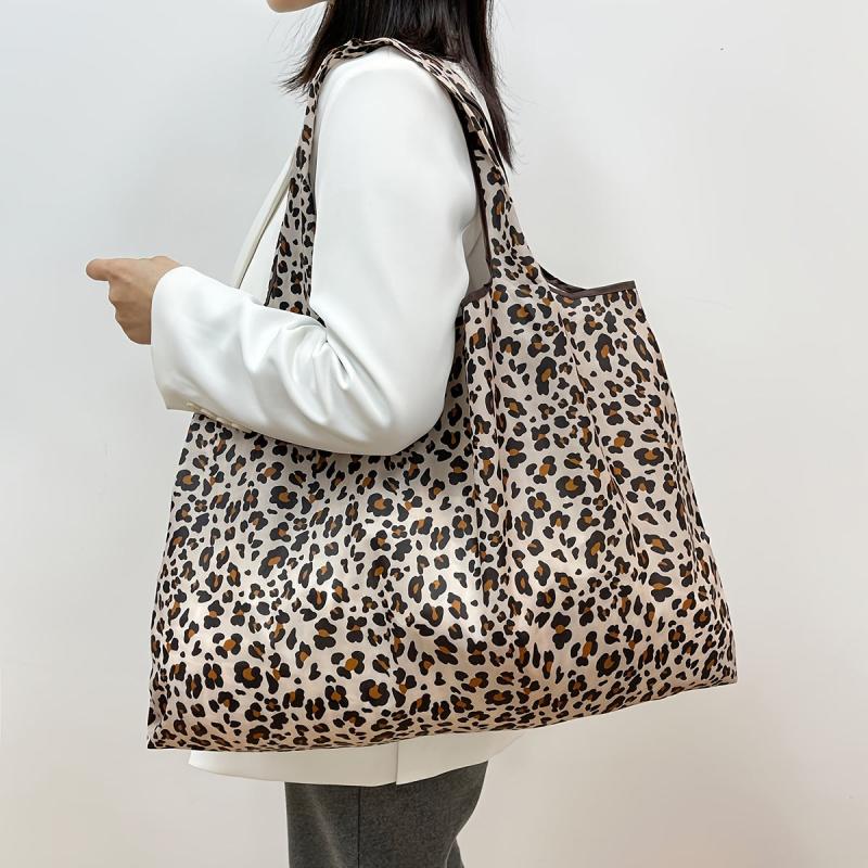 Leopard Print Folding Shopping Bag Reusable Grocery Bag Travel Tote Bag