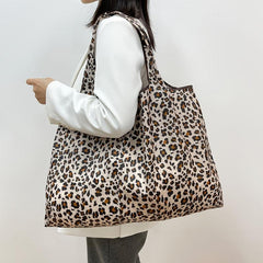 Leopard Print Folding Shopping Bag Reusable Grocery Bag Travel Tote Bag