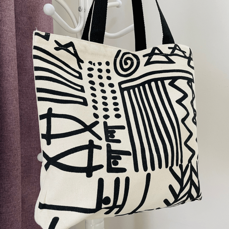Abstract Line Pattern Canvas Bag Storage Handbag for Work & School