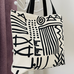 Abstract Line Pattern Canvas Bag Storage Handbag for Work & School