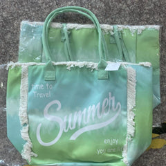 Tassel Trim Canvas Tote Bag Summer Beach Bag Large Capacity Shoulder Bag