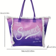 Tassel Trim Canvas Tote Bag Summer Beach Bag Large Capacity Shoulder Bag
