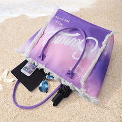 Tassel Trim Canvas Tote Bag Summer Beach Bag Large Capacity Shoulder Bag