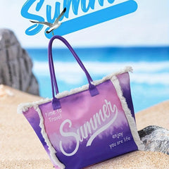 Tassel Trim Canvas Tote Bag Summer Beach Bag Large Capacity Shoulder Bag