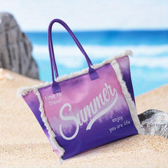 Tassel Trim Canvas Tote Bag Summer Beach Bag Large Capacity Shoulder Bag