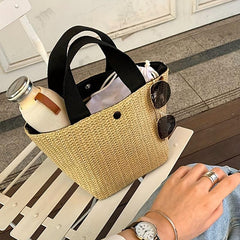 Large Straw Beach Tote Bag Casual Woven Handbag Women's Shoulder