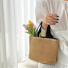 Large Straw Beach Tote Bag Casual Woven Handbag Women's Shoulder