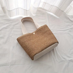 Large Straw Beach Tote Bag Casual Woven Handbag Women's Shoulder