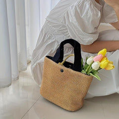 Large Straw Beach Tote Bag Casual Woven Handbag Women's Shoulder
