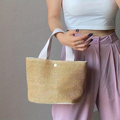 Large Straw Beach Tote Bag Casual Woven Handbag Women's Shoulder