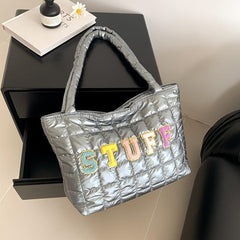 Chenille Letter Tote Bag Quilted Puffy Shoulder Bag