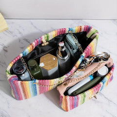 2 Pcs Colorful Straw Bag Sets Woven Tote & Chain Shoulder Bag