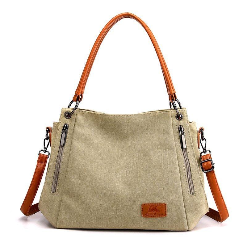 Large Capacity Canvas Colorblock Satchel Tote Bag