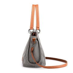 Large Capacity Canvas Colorblock Satchel Tote Bag