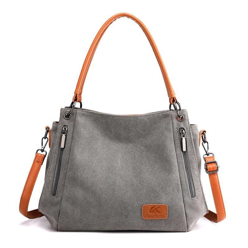 Large Capacity Canvas Colorblock Satchel Tote Bag