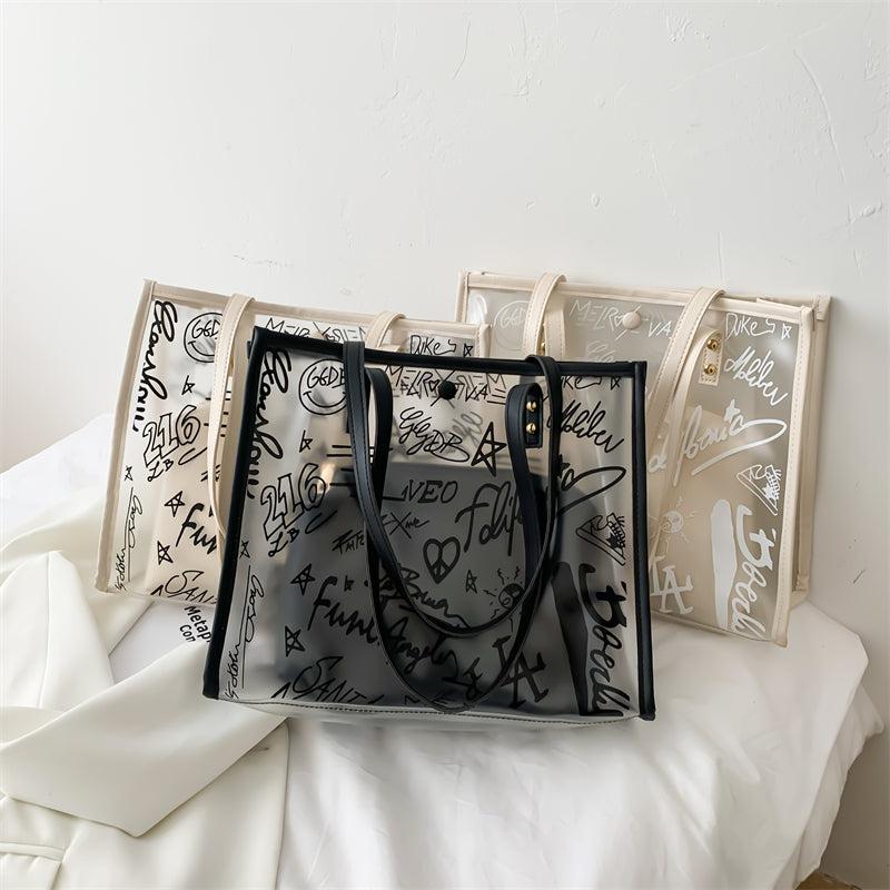 2Pcs Clear Tote Bag Set Waterproof Beach Shoulder Bag