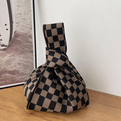 Checkerboard Pattern Knitted Bag Lightweight Satchel for All Match