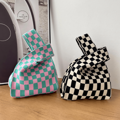 Checkerboard Pattern Knitted Bag Lightweight Satchel for All Match