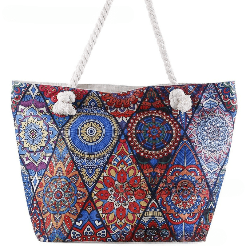 Geometric Beach Tote Lightweight Canvas Shoulder Bag