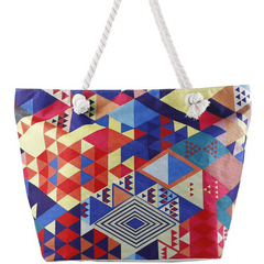 Geometric Beach Tote Lightweight Canvas Shoulder Bag