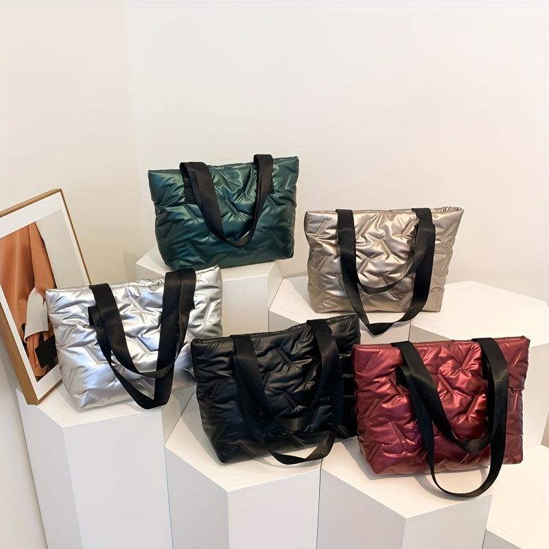 Puffy Ruched Tote Bag Solid Shoulder Bag