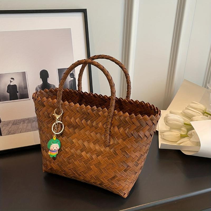 Vintage Bamboo Woven Beach Bag Large Tote Bag